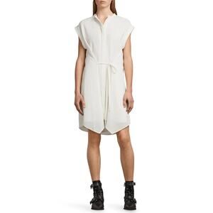 AllSaints Women White Texture Meda Casual Boxy Oversize Mini Shirt Dress Size XS